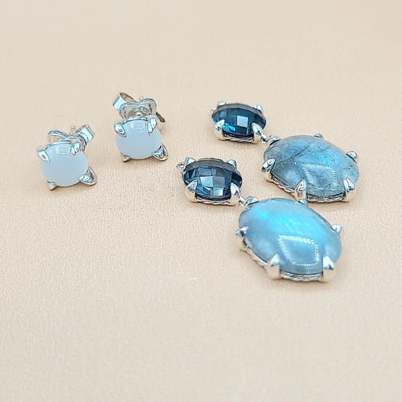 David Yurman Chatelaine Convertible Drop Earrings with Labradorite, Hampton Blue - Picture 2 of 4